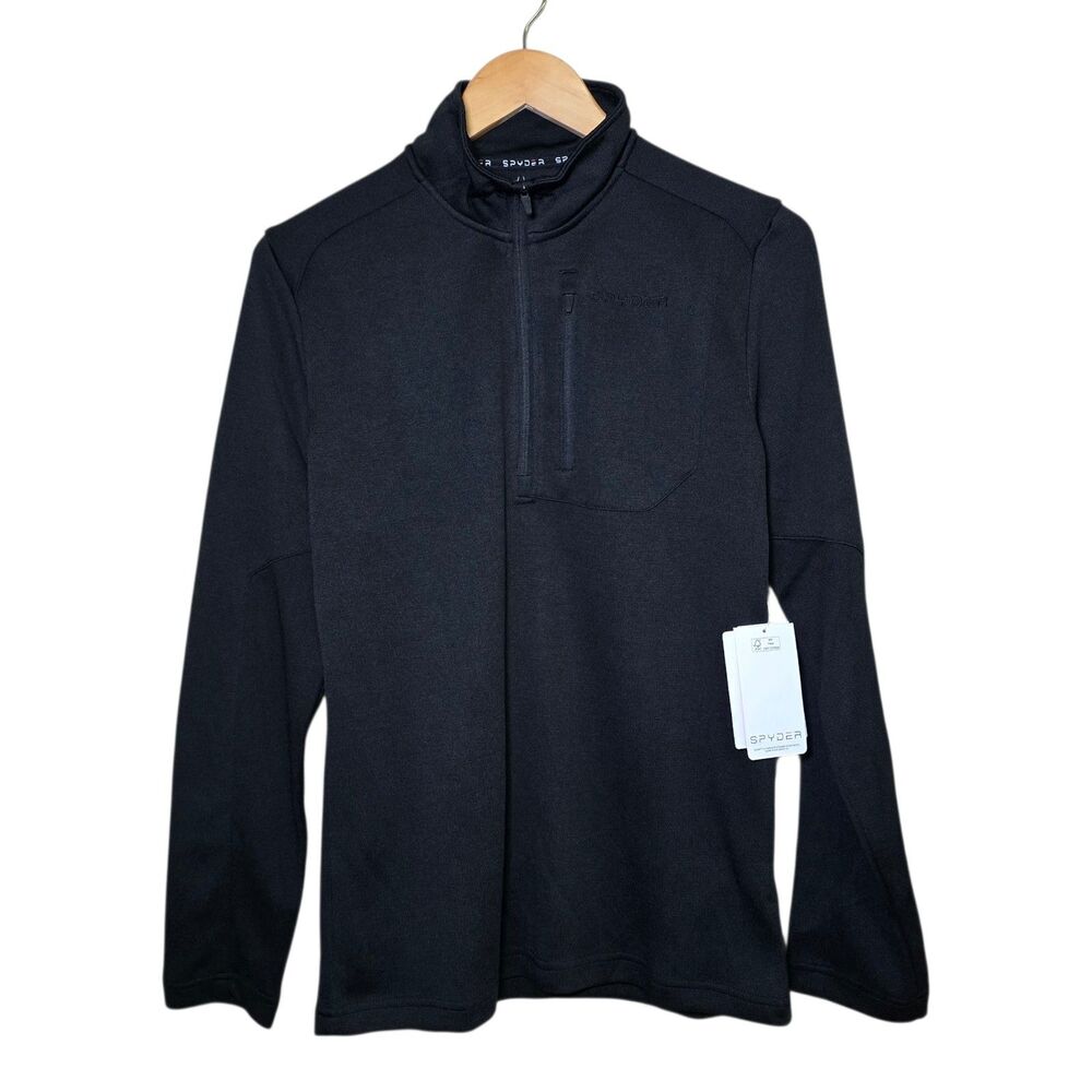 Spyder Men's Small Black Quarter Zip Thermal Pullover Long Sleeve Sweater NWT